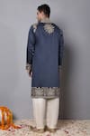 Shop_MENERO_Blue Pure Cotton Embroidered Thread Kurta Pant Set _at_Aza_Fashions