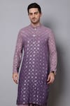 Shop_MENERO_Purple Georgette Embroidered Mirrorwork Floral Kurta With Pathani _Online_at_Aza_Fashions
