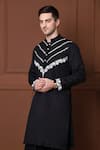 MENERO_Black Pure Cotton Embroidered Thread Geometric Kurta With Pathani _Online_at_Aza_Fashions