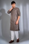 Shop_MENERO_Grey Pure Dupion Silk Embroidery Dabka Damask Kurta With Pant _at_Aza_Fashions