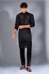 Buy_MENERO_Black Pure Dupion Silk Embroidery Musk Rose Kurta With Pant _at_Aza_Fashions