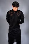 Shop_MENERO_Black Pure Dupion Silk Embroidery Musk Rose Kurta With Pant _at_Aza_Fashions