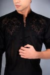 Buy_MENERO_Black Pure Dupion Silk Embroidery Musk Rose Kurta With Pant _Online_at_Aza_Fashions