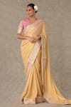 Buy_Masaba_Gold Saree Tissue Georgette Embroidered Bordered With Unstitched Blouse Piece _at_Aza_Fashions