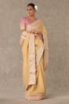 Buy_Masaba_Gold Saree Tissue Georgette Embroidered Bordered With Unstitched Blouse Piece _Online_at_Aza_Fashions