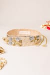 Mehraki_Gold Sequin The Floral Gingham Embroidered Belt _Online_at_Aza_Fashions