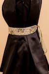 Mehraki_Gold Sequin The Floral Gingham Embroidered Belt _at_Aza_Fashions