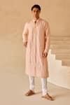 Buy_Twenty Nine_Peach Monga Silk Embroidered Mirror Straight Kurta And Churidar Set _at_Aza_Fashions