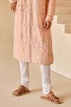 Twenty Nine_Peach Monga Silk Embroidered Mirror Straight Kurta And Churidar Set _Online_at_Aza_Fashions