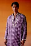 Twenty Nine_Purple Gajji Silk Embroidered Mirror Bandhani Kurta And Pant Set _at_Aza_Fashions