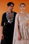 Twenty Nine_Black Silk Embroidered Mirror Kurta And Salwar Set _at_Aza_Fashions