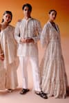 Buy_Twenty Nine_White Net Embellished Mirrorwork Lapel Three Tiered Lehenga And Jacket Set _Online_at_Aza_Fashions