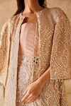 Buy_Twenty Nine_Pink Tissue Embellished Mirrorwork Jacket Open Long Overlap Skirt Set _Online_at_Aza_Fashions