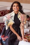 Buy_Pankaj & Nidhi_Ivory Silk Organza Embroidered Applique Collared Cropped Kimono Cape _at_Aza_Fashions