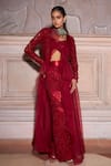 Buy_Ridhima Bhasin_Red Pure Organza Embellished Floral Cutwork Jacket And Flared Pant Set  _at_Aza_Fashions