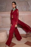 Buy_Ridhima Bhasin_Red Pure Organza Embellished Floral Cutwork Jacket And Flared Pant Set  _Online_at_Aza_Fashions