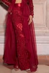 Buy_Ridhima Bhasin_Red Pure Organza Embellished Floral Cutwork Jacket And Flared Pant Set  