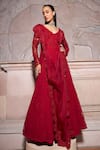 Buy_Ridhima Bhasin_Red Net, Organza Beads, Sequins, Cut Irina 3d Floral Embellished Draped Anarkali _at_Aza_Fashions
