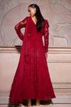 Shop_Ridhima Bhasin_Red Net, Organza Beads, Sequins, Cut Irina 3d Floral Embellished Draped Anarkali _at_Aza_Fashions