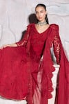 Ridhima Bhasin_Red Net, Organza Beads, Sequins, Cut Irina 3d Floral Embellished Draped Anarkali _Online_at_Aza_Fashions