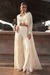 Buy_Ridhima Bhasin_Ivory Organza Embellished Pearl Jacket Laiqa Work Flared Pant Set  _at_Aza_Fashions