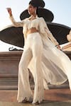 Shop_Ridhima Bhasin_Ivory Organza Embellished Pearl Jacket Laiqa Work Flared Pant Set  _at_Aza_Fashions