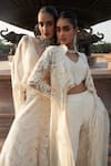 Ridhima Bhasin_Ivory Organza Embellished Pearl Jacket Laiqa Work Flared Pant Set  _Online_at_Aza_Fashions