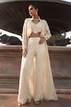 Buy_Ridhima Bhasin_Ivory Organza Embellished Pearl Jacket Laiqa Work Flared Pant Set  _Online_at_Aza_Fashions