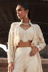 Shop_Ridhima Bhasin_Ivory Organza Embellished Pearl Jacket Laiqa Work Flared Pant Set  _Online_at_Aza_Fashions