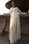 Buy_Ridhima Bhasin_Ivory Organza Embroidery Pearl Ewaaz Pre-draped Saree Set With Jacket  _at_Aza_Fashions