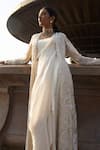 Ridhima Bhasin_Ivory Organza Embroidery Pearl Ewaaz Pre-draped Saree Set With Jacket  _Online_at_Aza_Fashions