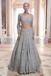 Buy_Ridhima Bhasin_Grey Pure Organza Embroidery Sequin U Zreh Chevron Bridal Lehenga Set  _at_Aza_Fashions