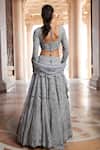Shop_Ridhima Bhasin_Grey Pure Organza Embroidery Sequin U Zreh Chevron Bridal Lehenga Set  _at_Aza_Fashions