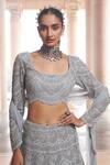 Buy_Ridhima Bhasin_Grey Pure Organza Embroidery Sequin U Zreh Chevron Bridal Lehenga Set  _Online_at_Aza_Fashions