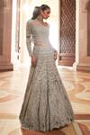 Shop_Ridhima Bhasin_Grey Pure Organza Embroidery Sequin U Zreh Chevron Bridal Lehenga Set  _Online_at_Aza_Fashions