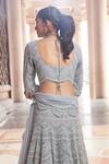 Ridhima Bhasin_Grey Pure Organza Embroidery Sequin U Zreh Chevron Bridal Lehenga Set  _at_Aza_Fashions