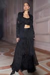 Buy_Ridhima Bhasin_Black Pure Organza Embellished Pearl Ruffle Zorah Jacket And Pant Set  _at_Aza_Fashions