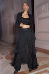 Ridhima Bhasin_Black Pure Organza Embellished Pearl Ruffle Zorah Jacket And Pant Set  _Online_at_Aza_Fashions