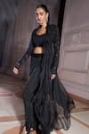 Ridhima Bhasin_Black Pure Organza Embellished Pearl Ruffle Zorah Jacket And Pant Set  _at_Aza_Fashions