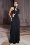 Buy_Ridhima Bhasin_Black Organza, Chiffon Saadirah Scallop Border Pre-draped Saree With Blouse _at_Aza_Fashions