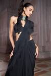 Ridhima Bhasin_Black Organza, Chiffon Saadirah Scallop Border Pre-draped Saree With Blouse _Online_at_Aza_Fashions