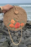 DHAAGA LIFE_Beige Beads Floral Embroidered Full Moon Jute Clutch Bag _Online_at_Aza_Fashions