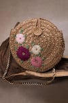 Buy_DHAAGA LIFE_Beige Beads Aster Embroidered Full Moon Jute Clutch Bag _at_Aza_Fashions