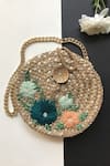 Buy_DHAAGA LIFE_Beige Beads Bloom Embroidered Full Moon Jute Clutch Bag _at_Aza_Fashions