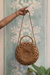 Buy_DHAAGA LIFE_Beige Cowrie Shells Tassels Aztec Full Moon Sun Jute Clutch Bag _at_Aza_Fashions