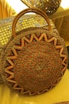 Shop_DHAAGA LIFE_Beige Cowrie Shells Tassels Aztec Full Moon Sun Jute Clutch Bag _Online_at_Aza_Fashions