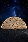 DHAAGA LIFE_Beige Bugle Beads Cosmic Noir Half Moon Embellished Clutch _Online_at_Aza_Fashions