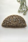 Buy_DHAAGA LIFE_Beige Bugle Beads Cosmic Noir Half Moon Embellished Clutch _Online_at_Aza_Fashions