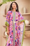 Shop_Papa Don't Preach Pret_Purple Crepe Print Jungle Round Neck Sylvia Kaftan With Pant _at_Aza_Fashions