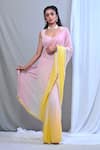 Buy_Mirkashi_Pink Blouse Sequins Georgette Ombre Pre-draped Saree With  _at_Aza_Fashions